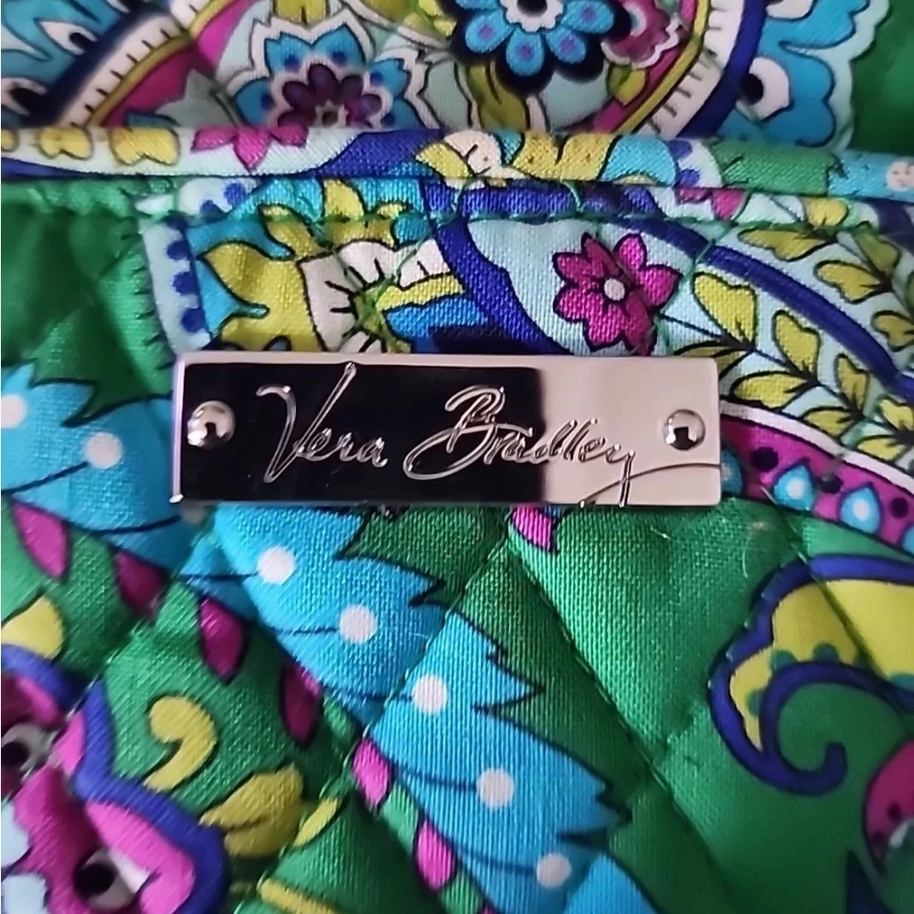 Vera Bradley Emerald Green & Pink Two Handled Satchel Bag With Wallet - Picture 2 of 10